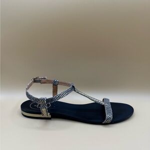 Jack Rogers Cheney Sandal Women’s Size 8.5 Gold Canvas T-Strap Ankle Buckle